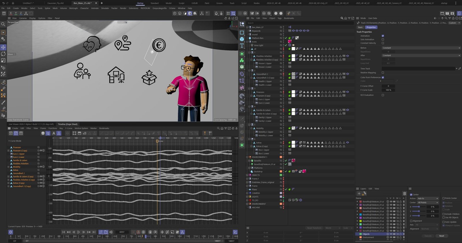 Animatic timeline in the 3D software